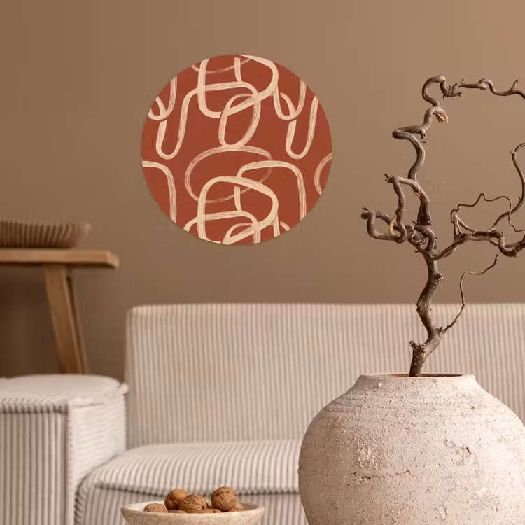 Behangcirkel - Lijnen - Abstract - Organisch - Terracotta - Crème — 2