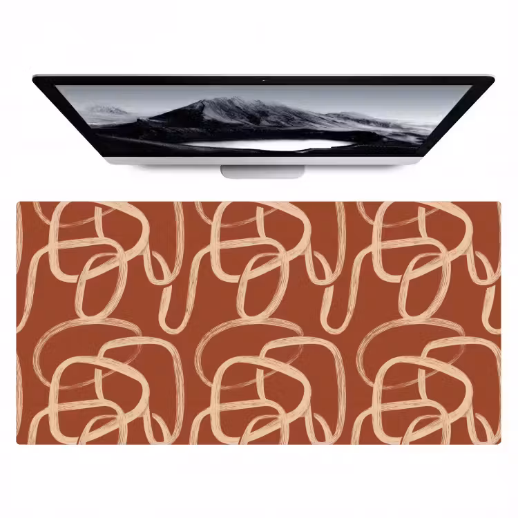 Bureau onderlegger - Lijnen - Abstract - Organisch - Terracotta - Crème — 1