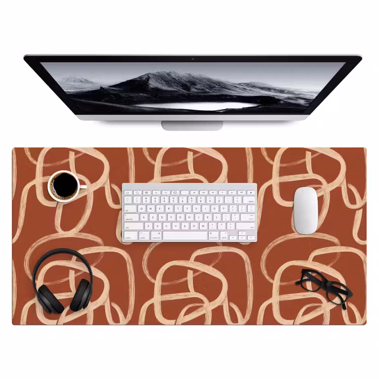 Bureau onderlegger - Lijnen - Abstract - Organisch - Terracotta - Crème — 4