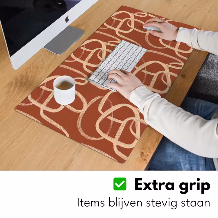 Bureau onderlegger - Lijnen - Abstract - Organisch - Terracotta - Crème — 6