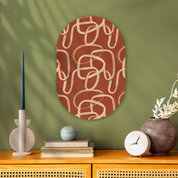 Muurovaal - Kunststof - Lijnen - Abstract - Organisch - Terracotta - Crème — 2