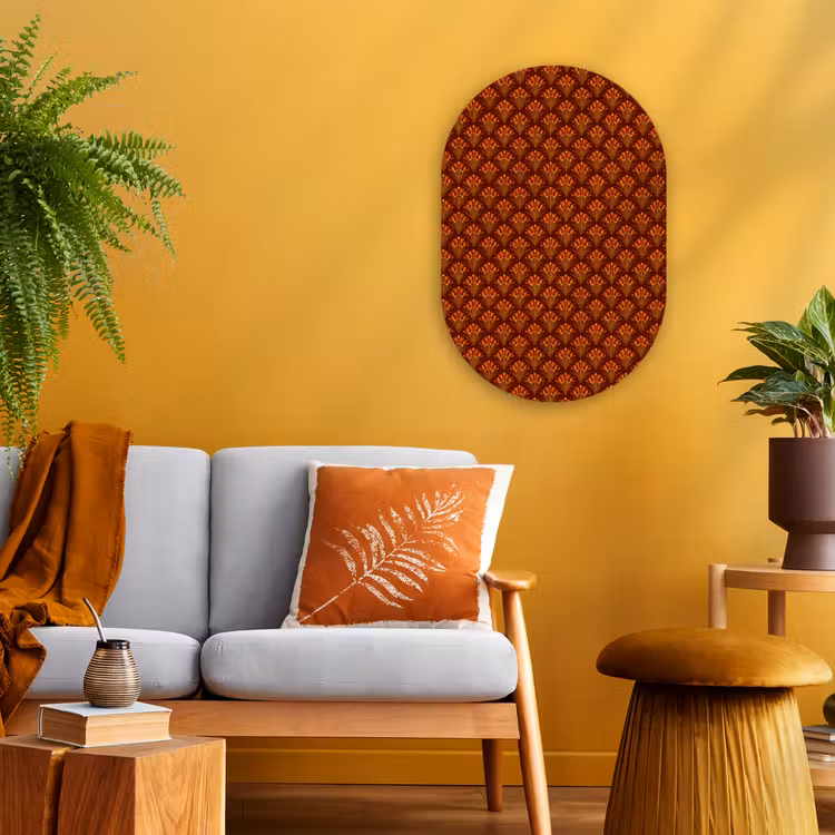 Muurovaal - Kunststof - Waaiers - Art Deco - Botanisch - Roestbruin - Oranje — 1