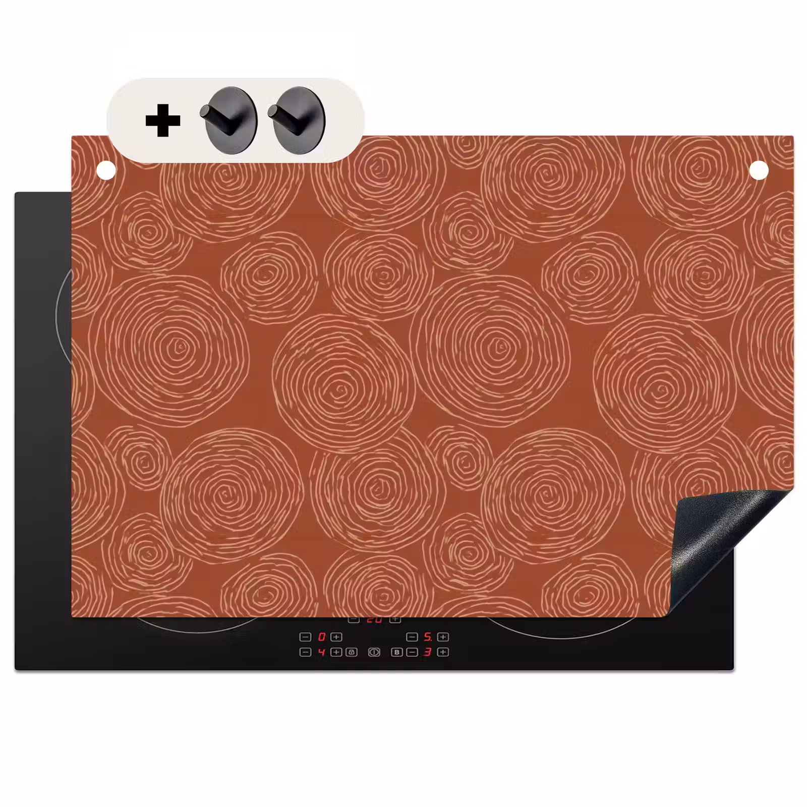 Inductie beschermer en spatscherm (2in1) - Cirkels - Abstract - Artistiek - Terracotta — 1