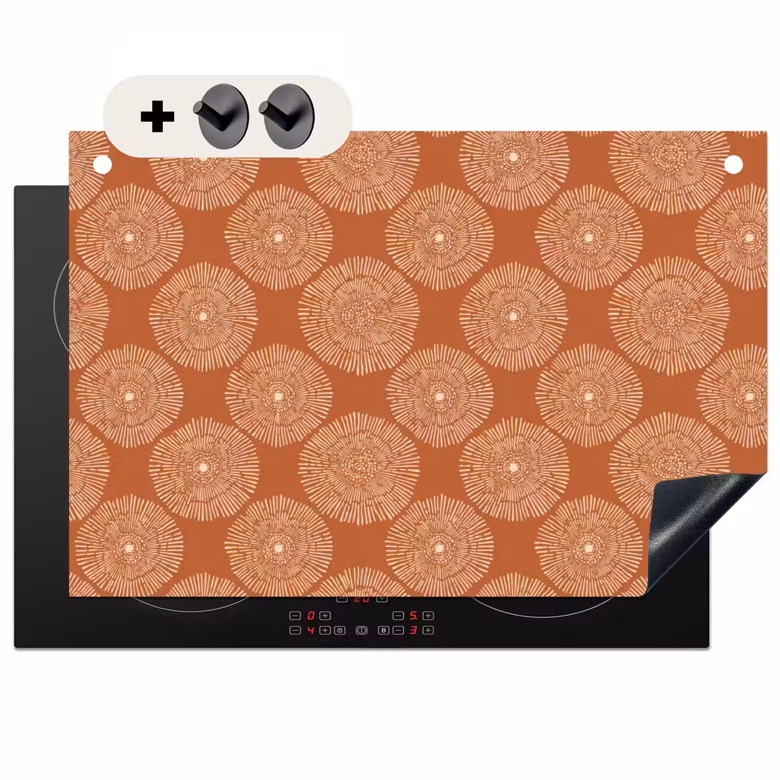 Inductie beschermer en spatscherm (2in1) - Cirkels - Grafisch - Patroon - Terracotta — 1
