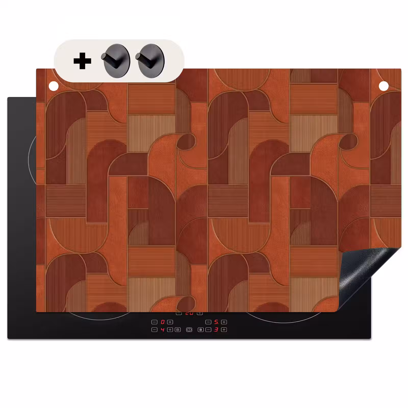 Inductie beschermer en spatscherm (2in1) - Geometrisch - Abstract - Textuur - Bruin — 1