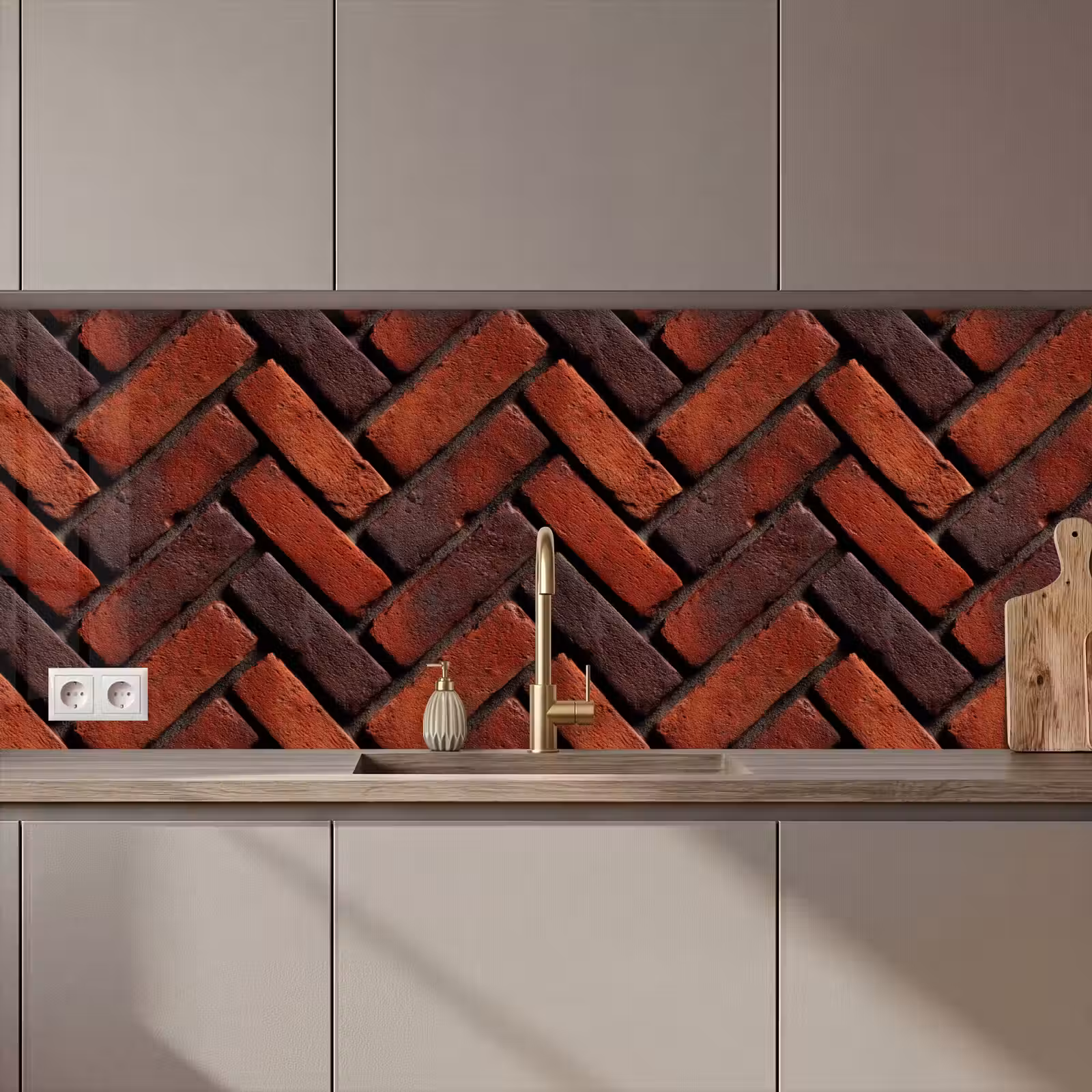 Keuken achterwand - Bakstenen - Visgraat - Structuur - Roodbruin — 1