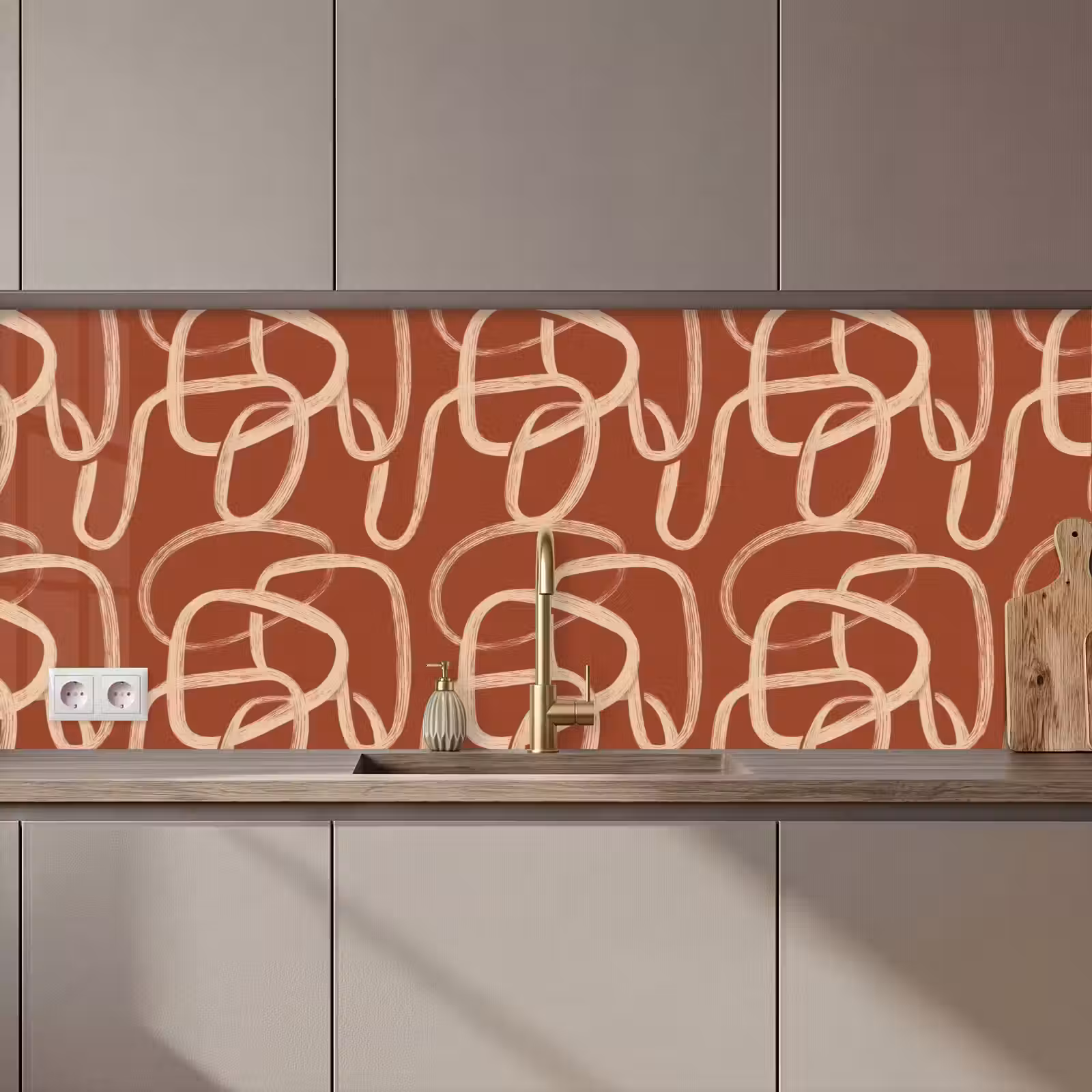 Keuken achterwand - Lijnen - Abstract - Organisch - Terracotta - Crème — 1