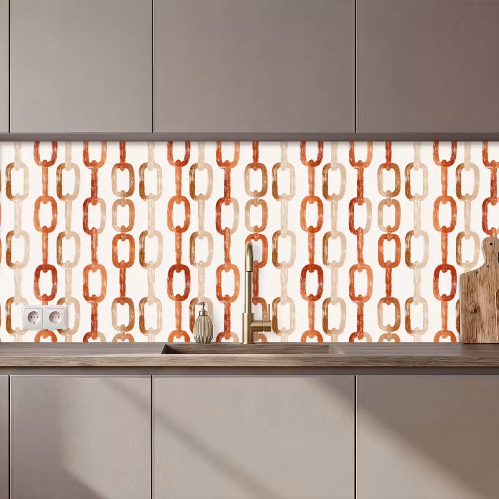 Keuken achterwand - Schakels - Patroon - Aquarel - Terracotta — 1