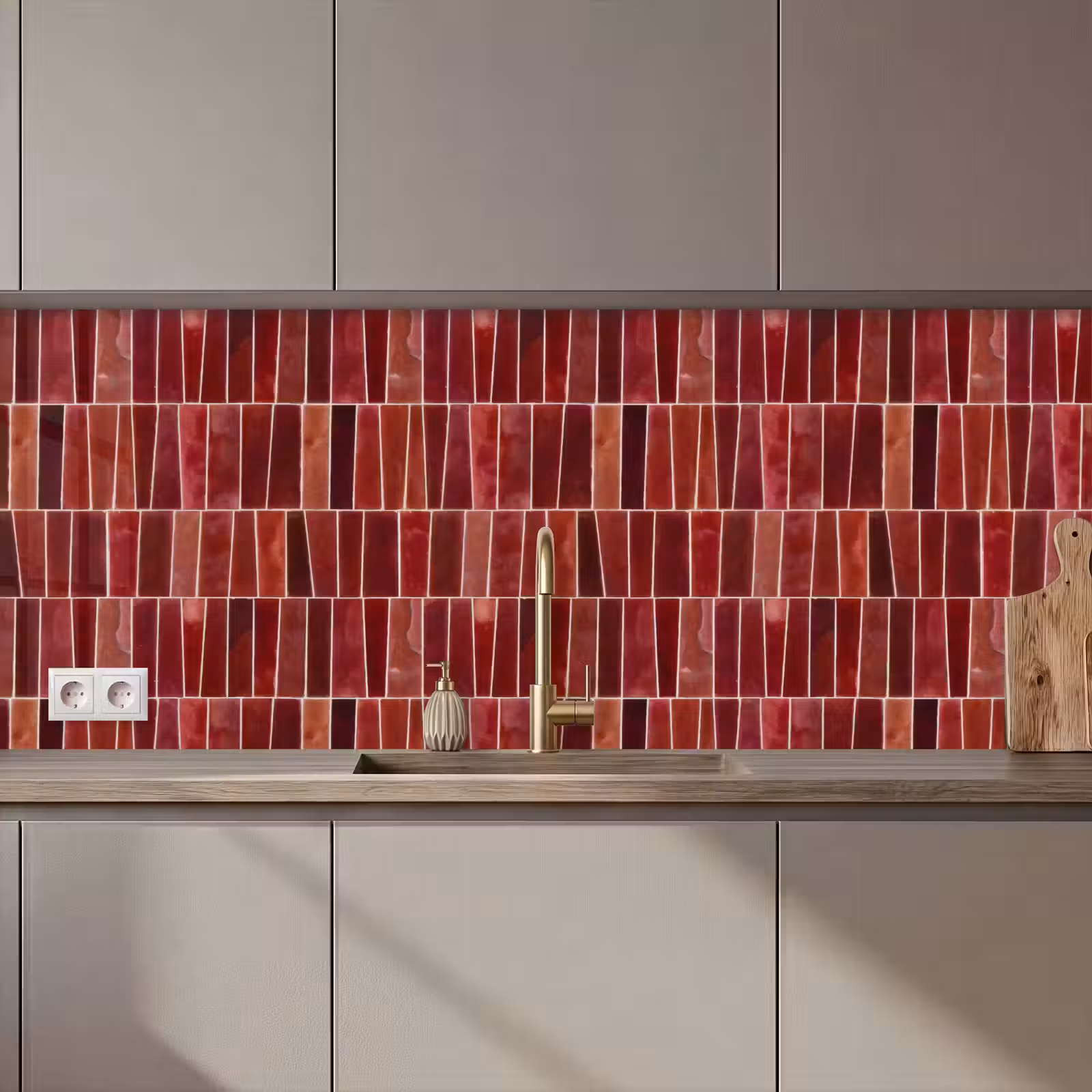 Keuken achterwand - Tegels - Modern - Structuur - Dieprood — 1