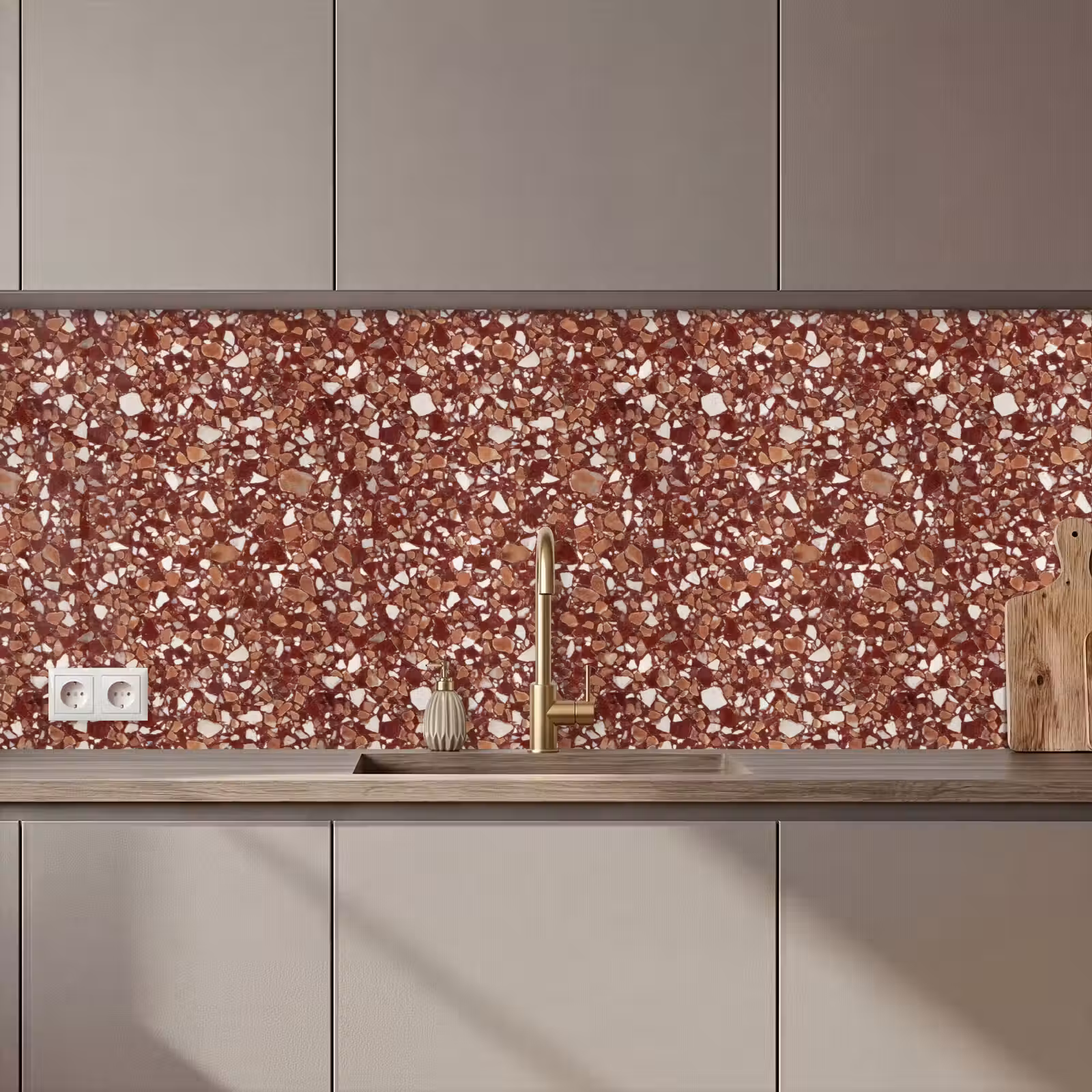 Keuken achterwand - Terrazzo - Patroon - Steentextuur - Roodbruin — 1