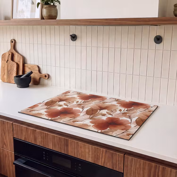 Inductie beschermer en spatscherm (2in1) - Bloemen - Aquarel - Botanisch - Terracotta — 3