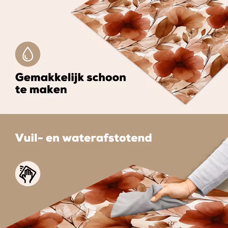 Inductie beschermer en spatscherm (2in1) - Bloemen - Aquarel - Botanisch - Terracotta — 5
