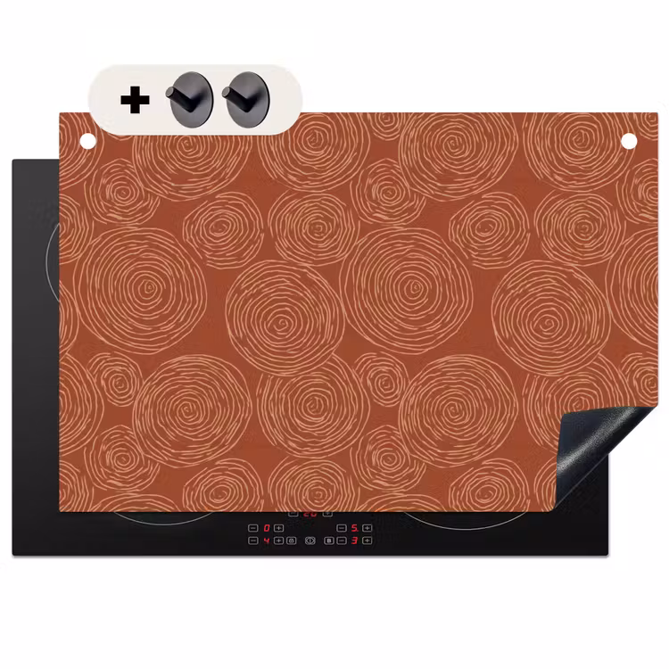 Inductie beschermer en spatscherm (2in1) - Cirkels - Abstract - Artistiek - Terracotta — 1