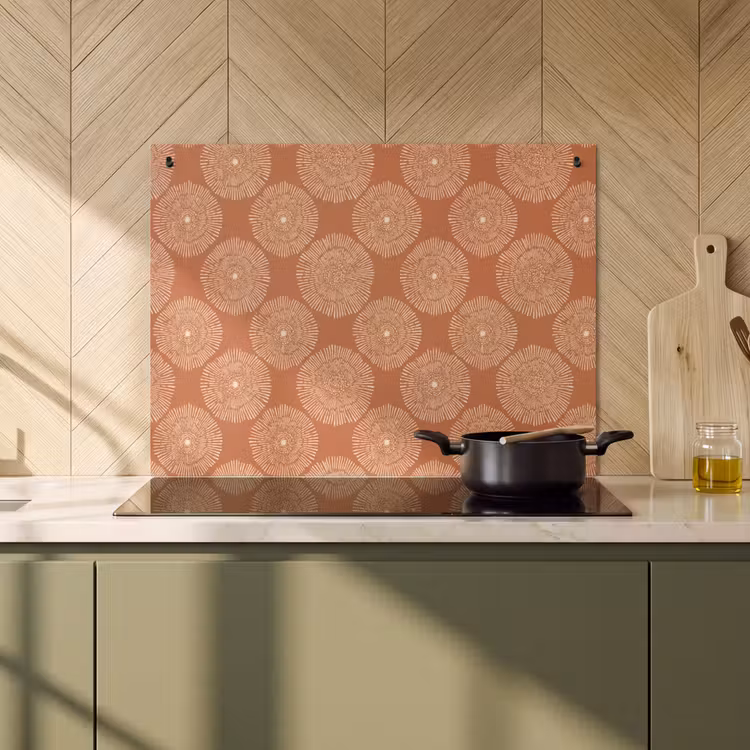 Inductie beschermer en spatscherm (2in1) - Cirkels - Grafisch - Patroon - Terracotta — 2