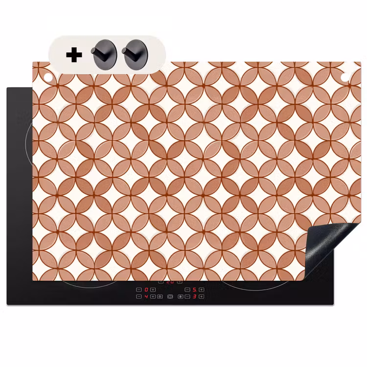 Inductie beschermer en spatscherm (2in1) - Geometrisch - Cirkels - Modern - Terracotta — 1