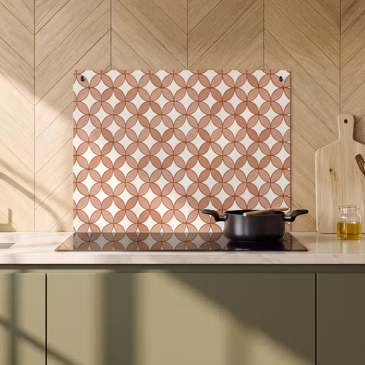 Inductie beschermer en spatscherm (2in1) - Geometrisch - Cirkels - Modern - Terracotta — 2