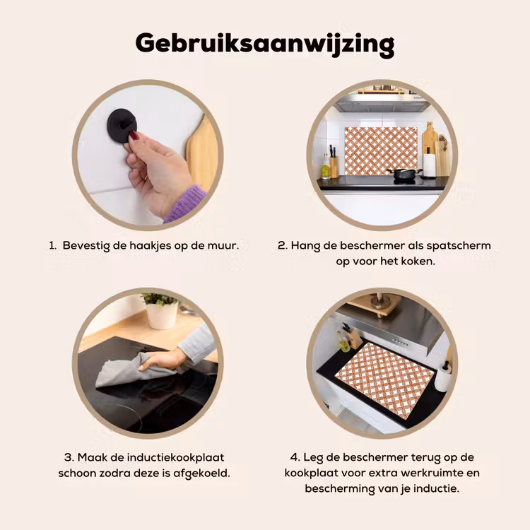 Inductie beschermer en spatscherm (2in1) - Geometrisch - Cirkels - Modern - Terracotta — 6