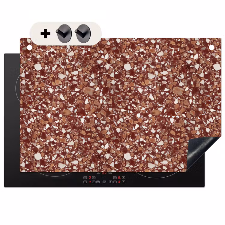 Inductie beschermer en spatscherm (2in1) - Terrazzo - Patroon - Steentextuur - Roodbruin — 1