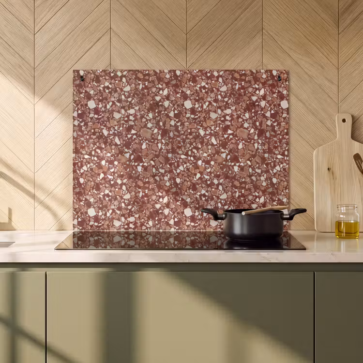 Inductie beschermer en spatscherm (2in1) - Terrazzo - Patroon - Steentextuur - Roodbruin — 2