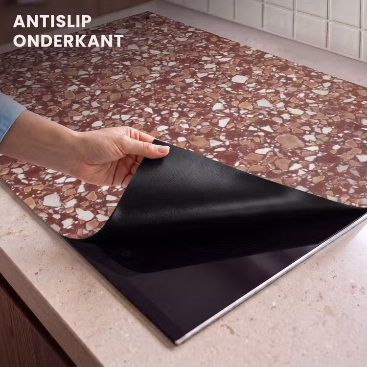 Inductie beschermer en spatscherm (2in1) - Terrazzo - Patroon - Steentextuur - Roodbruin — 4