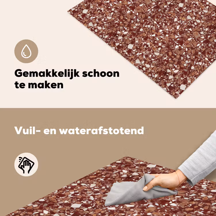 Inductie beschermer en spatscherm (2in1) - Terrazzo - Patroon - Steentextuur - Roodbruin — 5