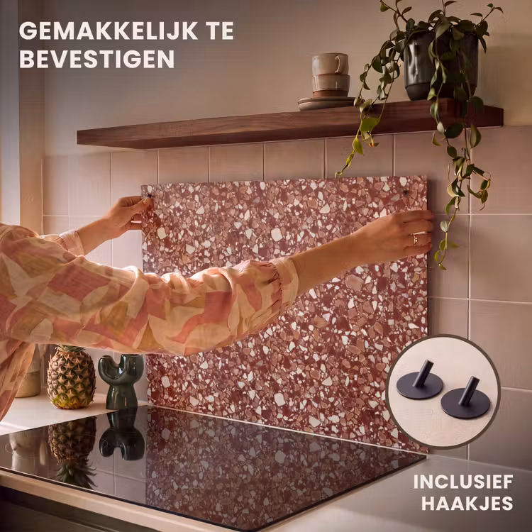 Inductie beschermer en spatscherm (2in1) - Terrazzo - Patroon - Steentextuur - Roodbruin — 7