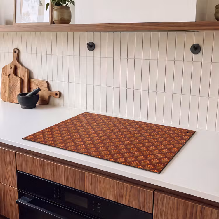 Inductie beschermer en spatscherm (2in1) - Waaiers - Art Deco - Botanisch - Roestbruin - Oranje — 3