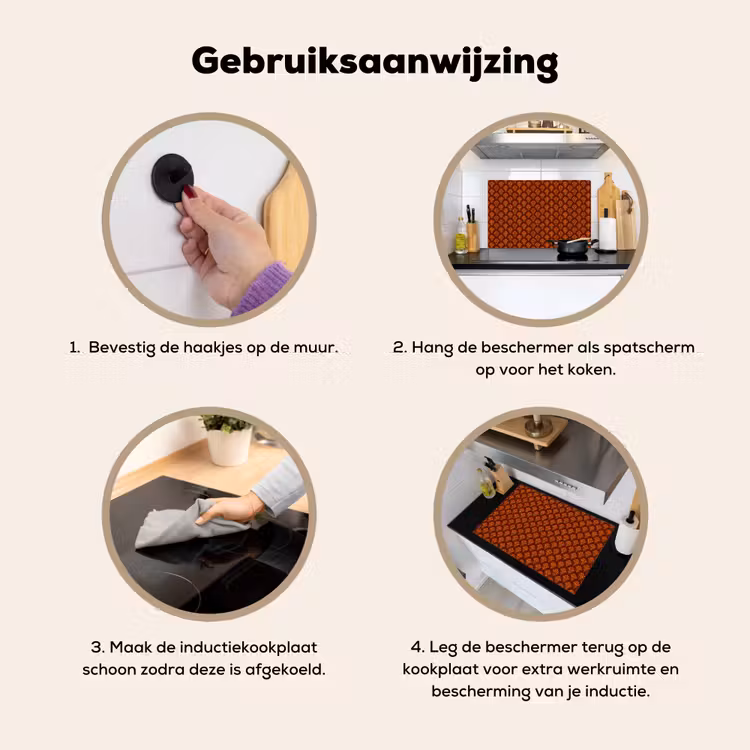 Inductie beschermer en spatscherm (2in1) - Waaiers - Art Deco - Botanisch - Roestbruin - Oranje — 6