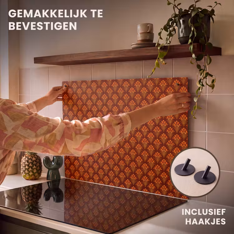 Inductie beschermer en spatscherm (2in1) - Waaiers - Art Deco - Botanisch - Roestbruin - Oranje — 7