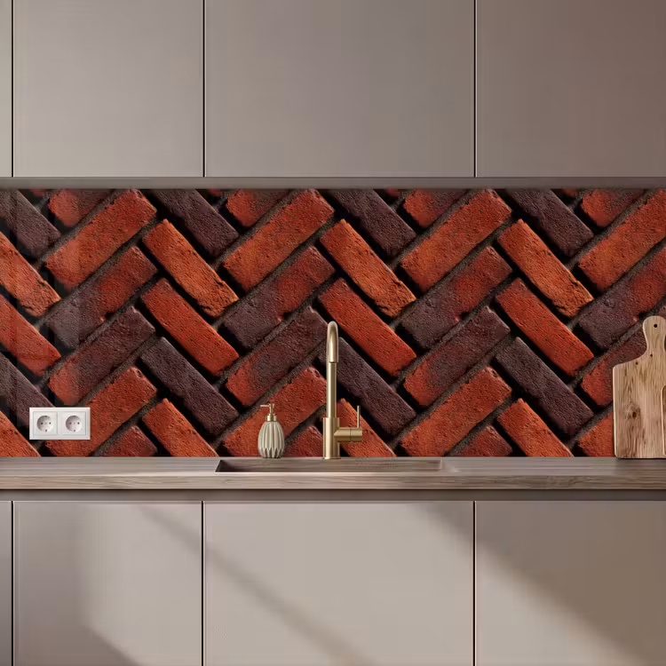 Keuken achterwand - Bakstenen - Visgraat - Structuur - Roodbruin — 1