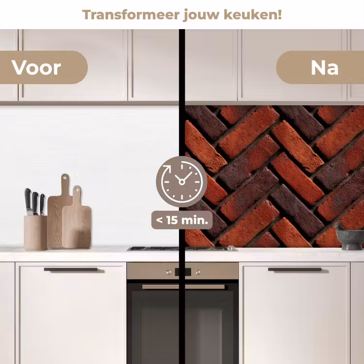 Keuken achterwand - Bakstenen - Visgraat - Structuur - Roodbruin — 2
