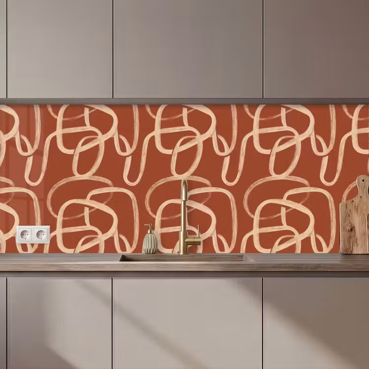 Keuken achterwand - Lijnen - Abstract - Organisch - Terracotta - Crème — 1