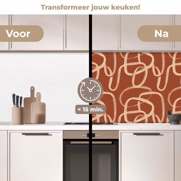 Keuken achterwand - Lijnen - Abstract - Organisch - Terracotta - Crème — 2