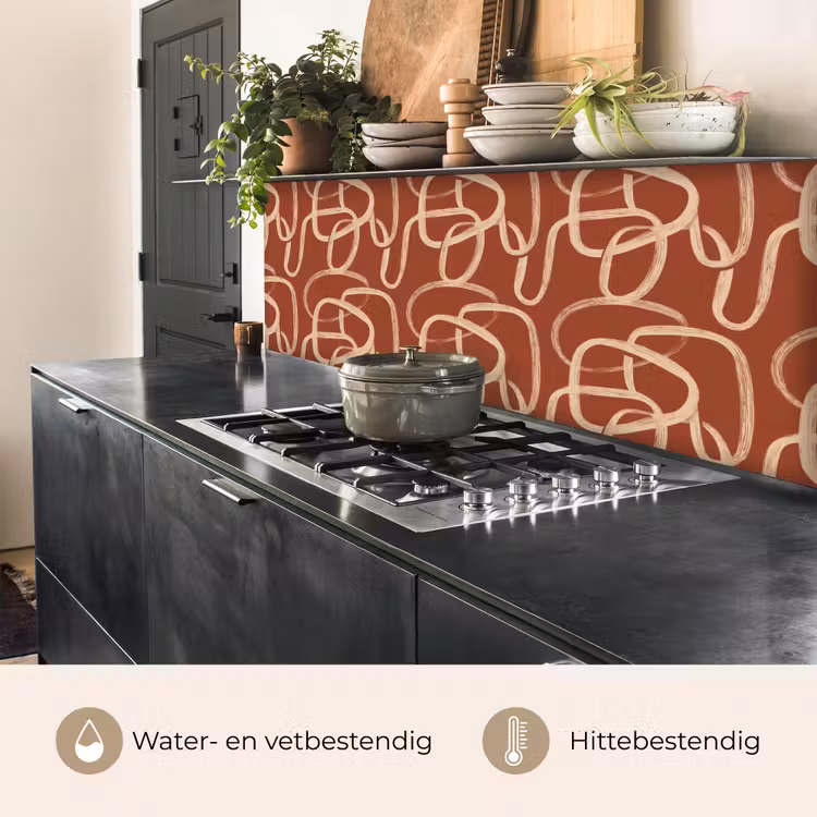 Keuken achterwand - Lijnen - Abstract - Organisch - Terracotta - Crème — 3