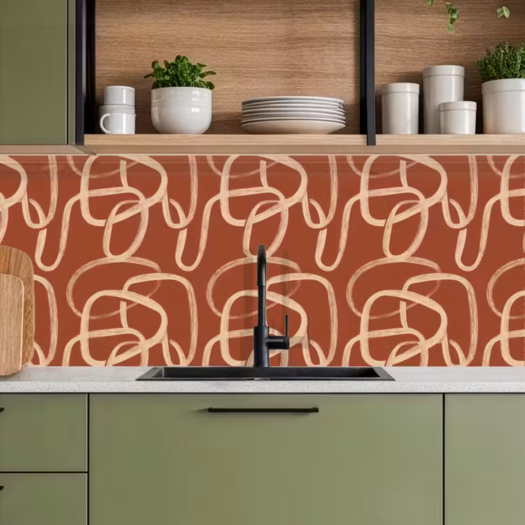 Keuken achterwand - Lijnen - Abstract - Organisch - Terracotta - Crème — 5