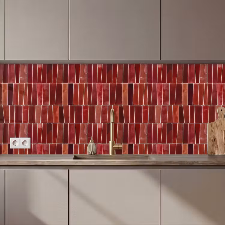 Keuken achterwand - Tegels - Modern - Structuur - Dieprood — 1