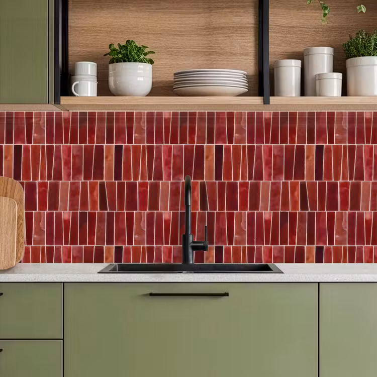 Keuken achterwand - Tegels - Modern - Structuur - Dieprood — 5