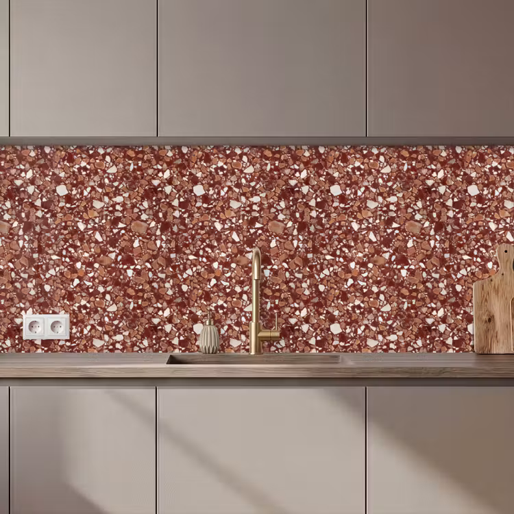Keuken achterwand - Terrazzo - Patroon - Steentextuur - Roodbruin — 1