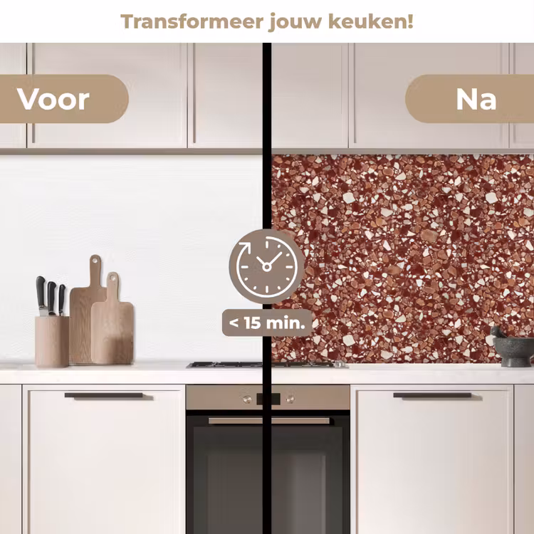 Keuken achterwand - Terrazzo - Patroon - Steentextuur - Roodbruin — 2