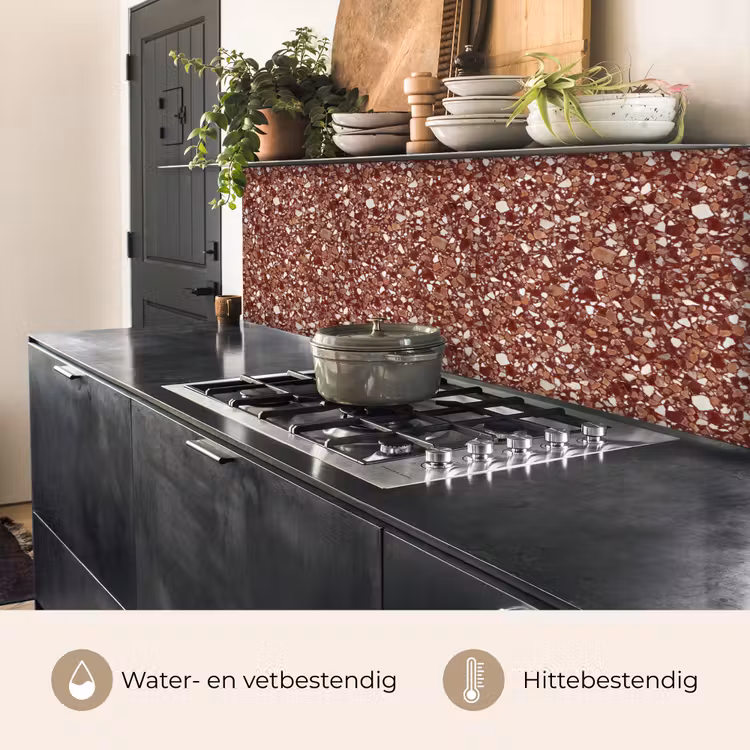 Keuken achterwand - Terrazzo - Patroon - Steentextuur - Roodbruin — 3
