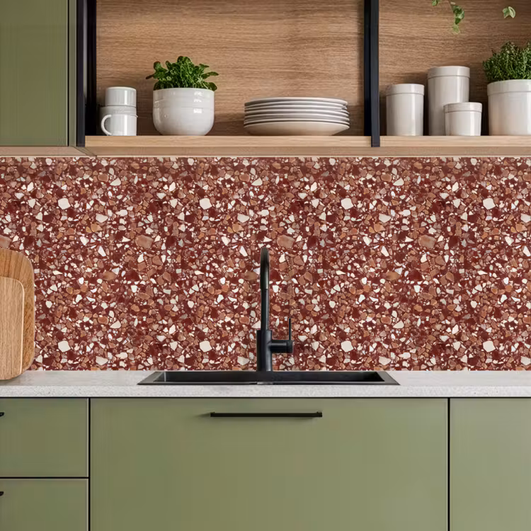 Keuken achterwand - Terrazzo - Patroon - Steentextuur - Roodbruin — 5