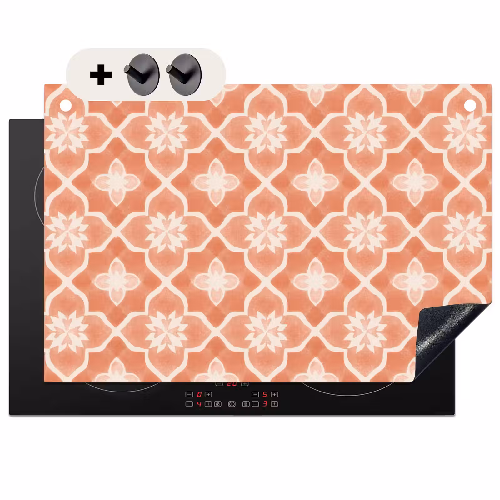 Inductie beschermer en spatscherm (2in1) - Tegelpatroon - Arabesk - Vintage - Terracotta — 1