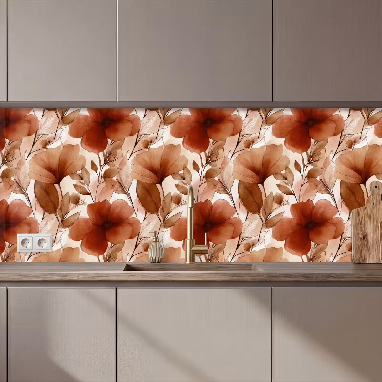 Keuken achterwand - Bloemen - Aquarel - Botanisch - Terracotta — 1