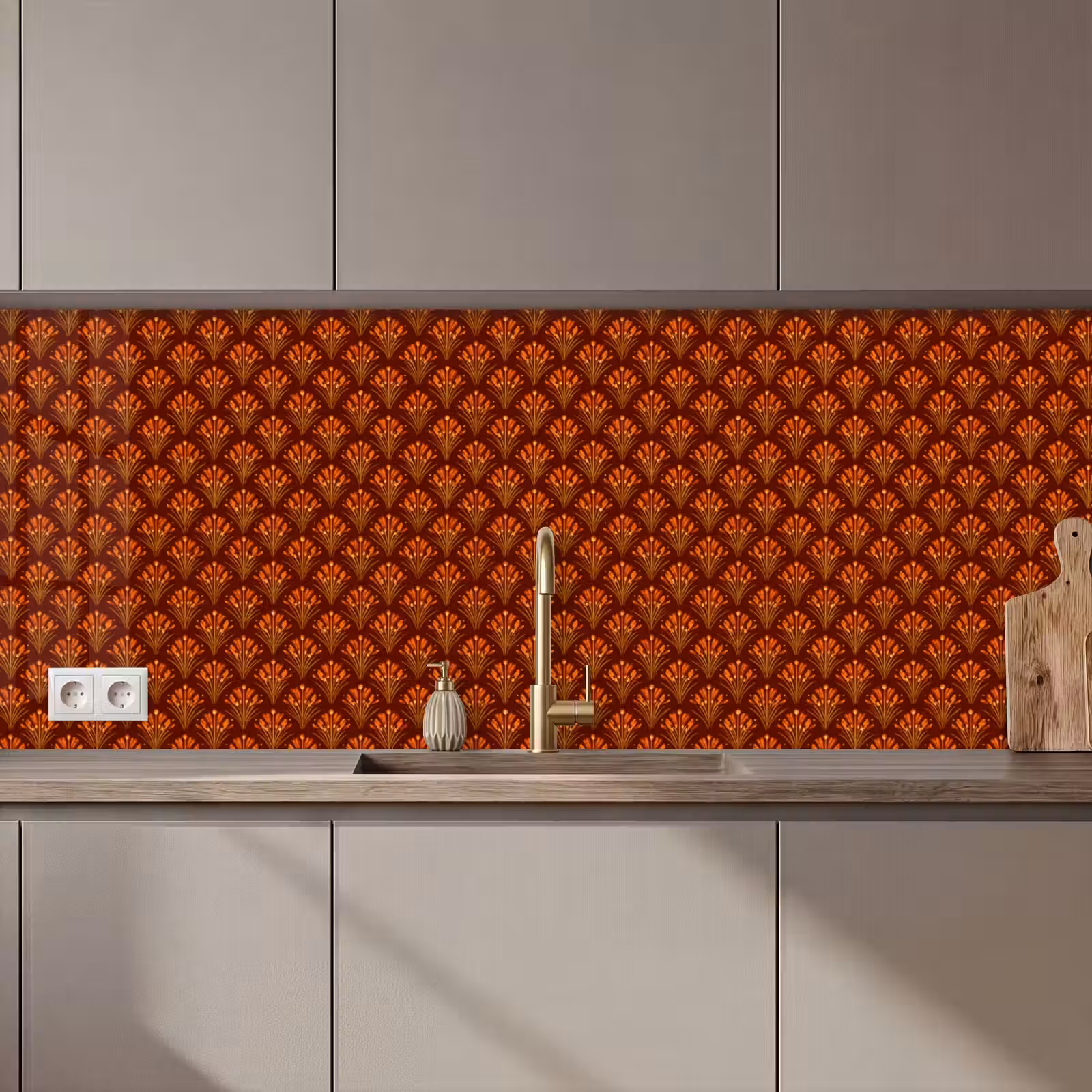 Keuken achterwand - Waaiers - Art Deco - Botanisch - Roestbruin - Oranje — 1
