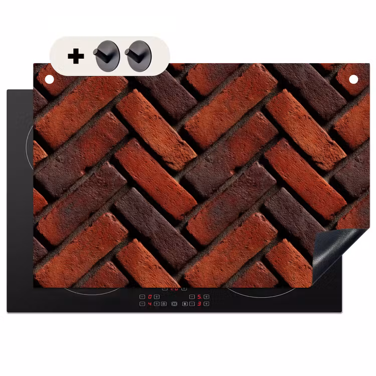 Inductie beschermer en spatscherm (2in1) - Bakstenen - Visgraat - Structuur - Roodbruin — 1