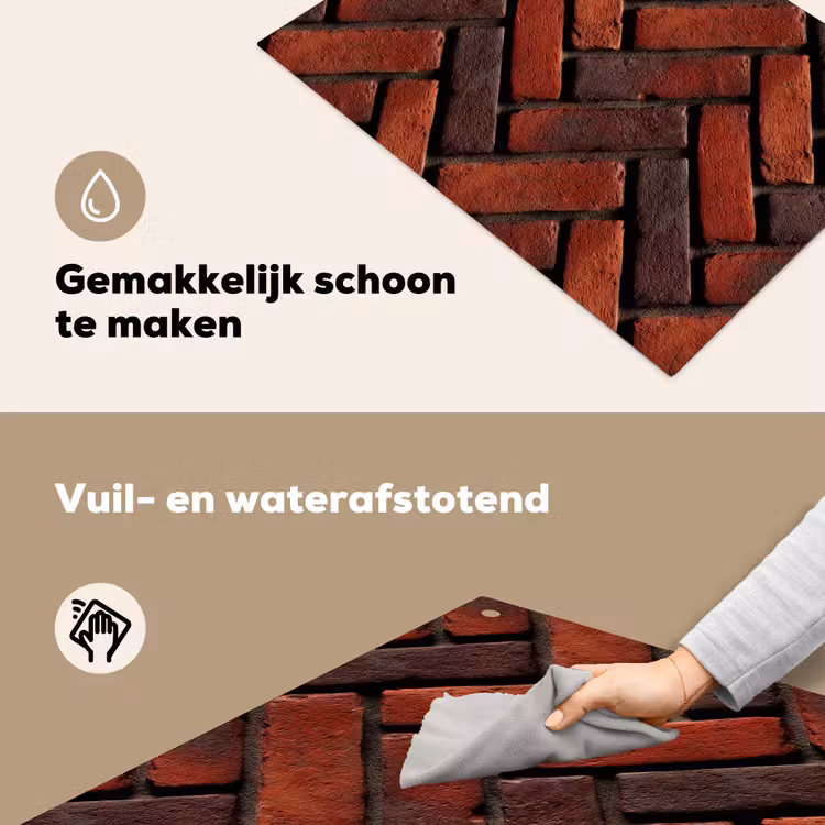 Inductie beschermer en spatscherm (2in1) - Bakstenen - Visgraat - Structuur - Roodbruin — 5