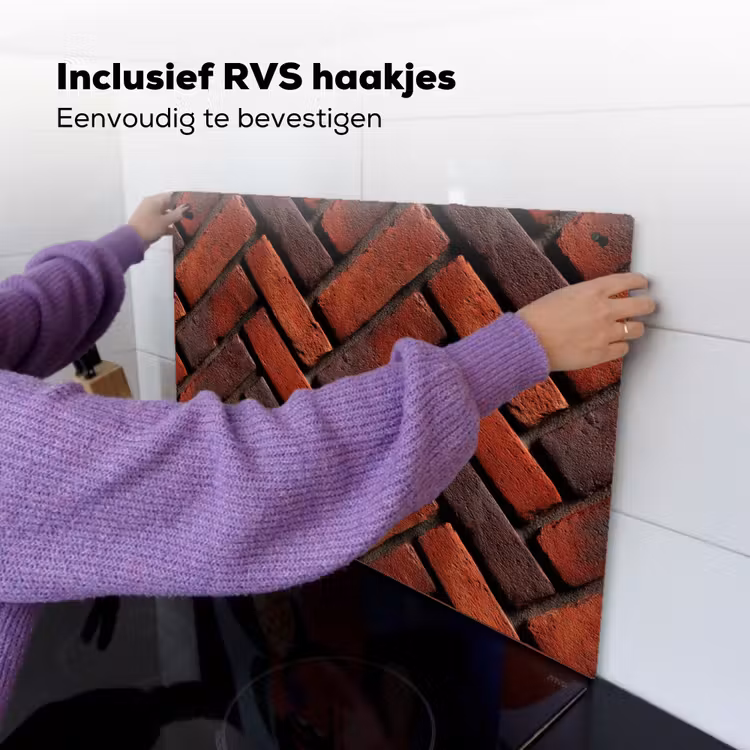 Inductie beschermer en spatscherm (2in1) - Bakstenen - Visgraat - Structuur - Roodbruin — 7