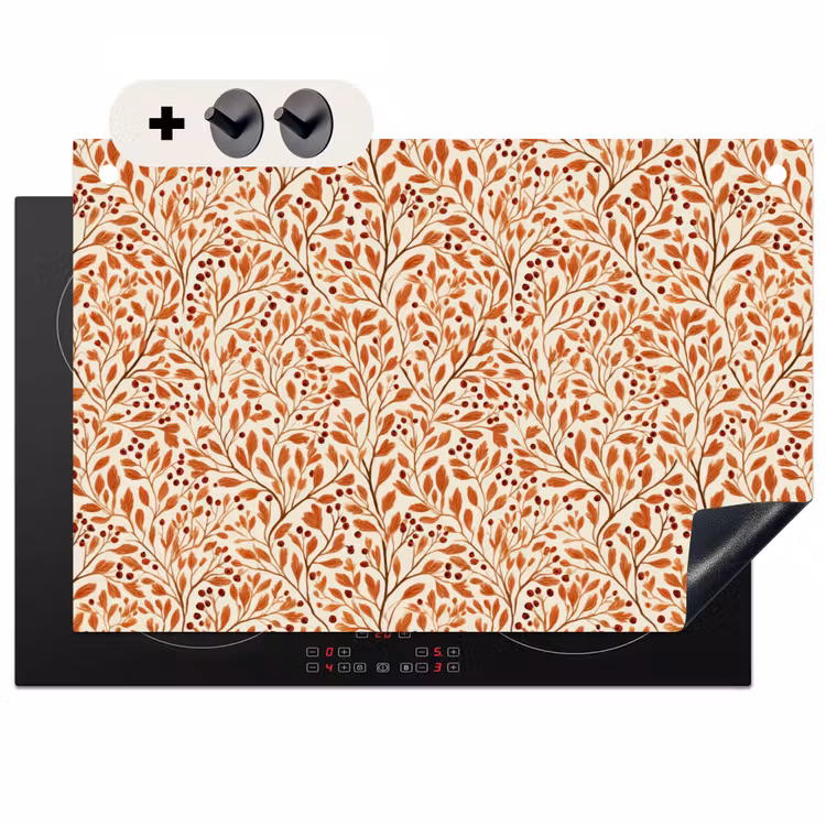 Inductie beschermer en spatscherm (2in1) - Bladeren - Botanisch - Terracotta — 1