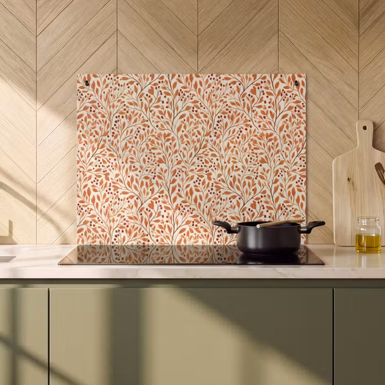 Inductie beschermer en spatscherm (2in1) - Bladeren - Botanisch - Terracotta — 2
