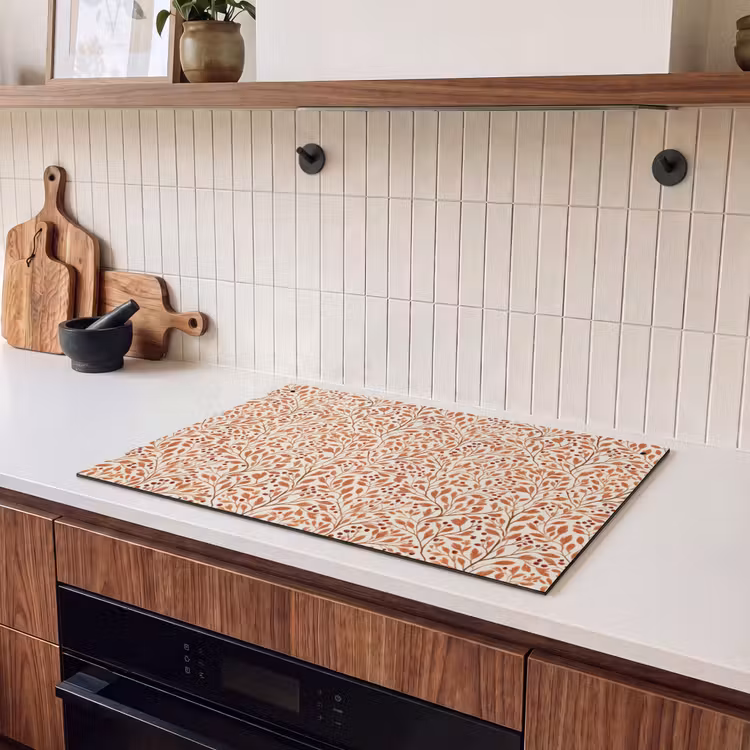 Inductie beschermer en spatscherm (2in1) - Bladeren - Botanisch - Terracotta — 3